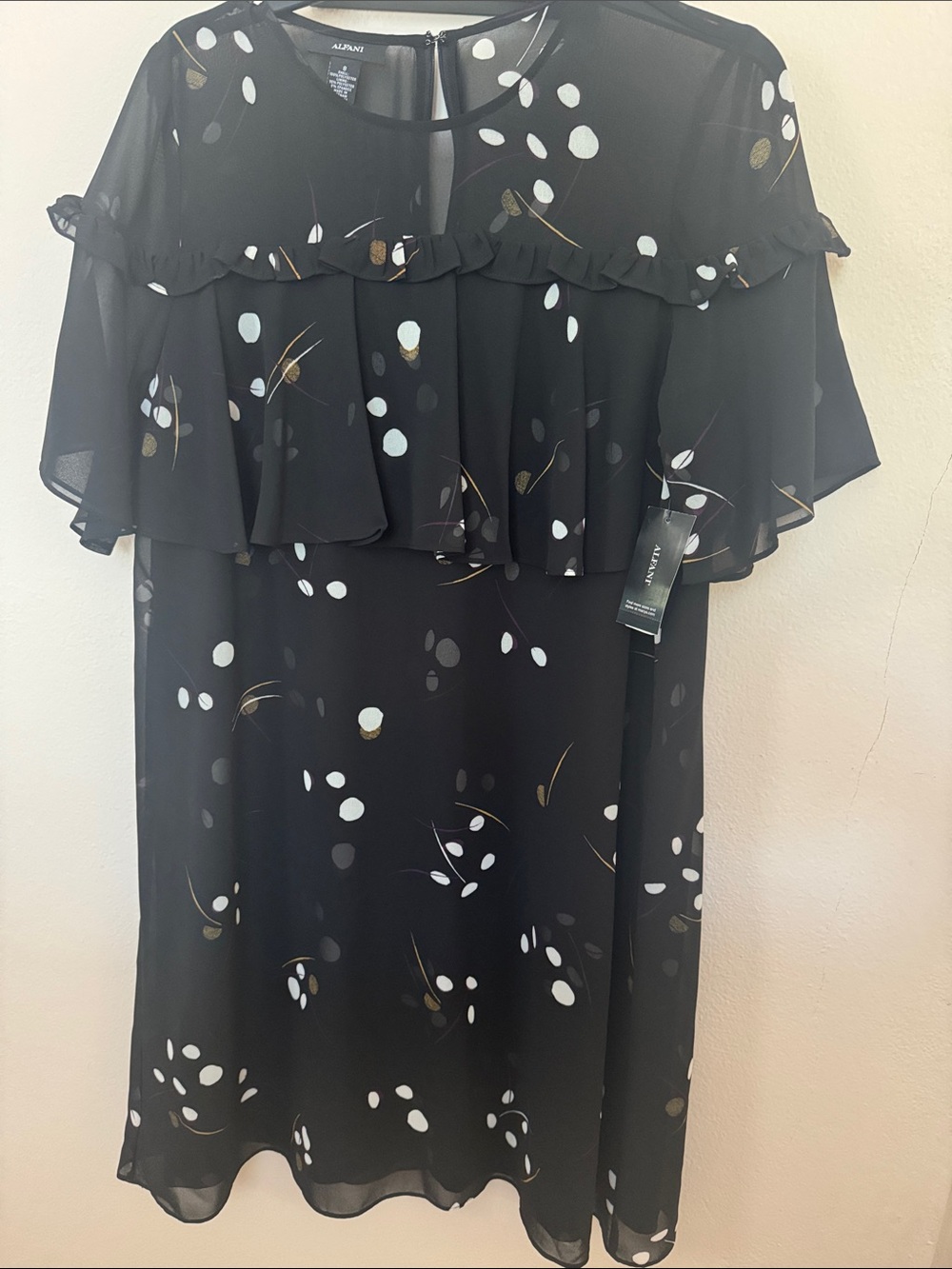 Alfani Black Ruffle Capelet Printed Dress